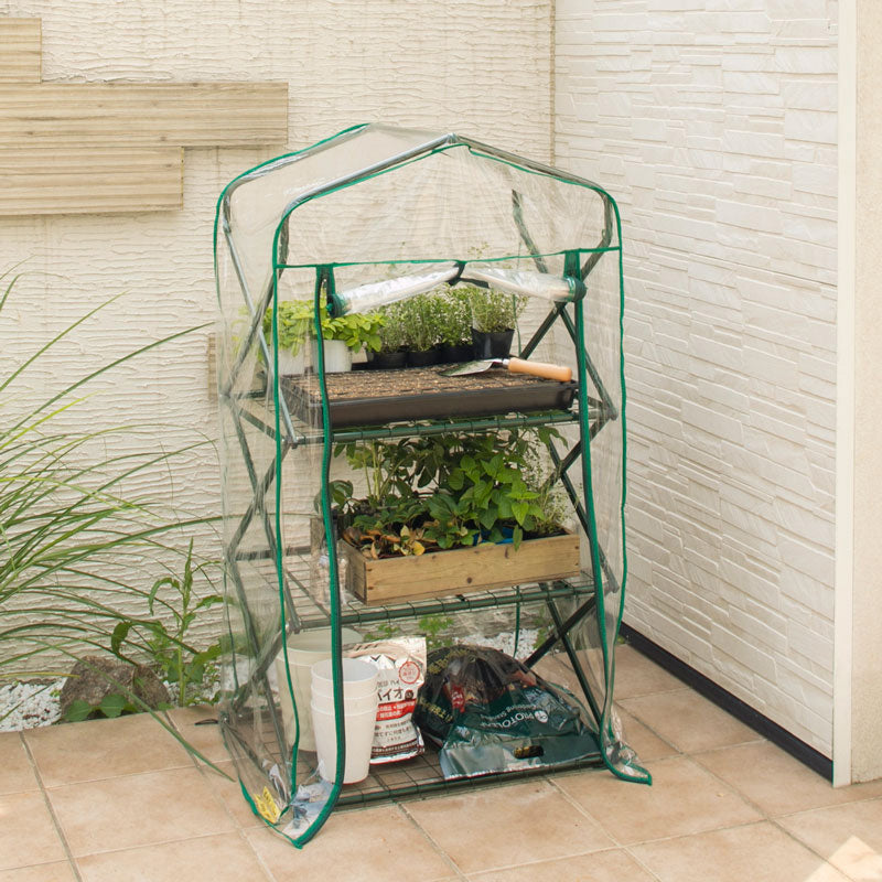 Foldable Green House with three shelf/A, フォールドビニール温室３段 /A